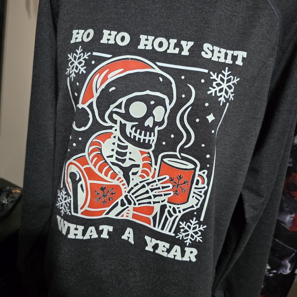 Dark Gray Skeleton Chritmas Graphic Crewneck Sweater - Picture 2 of 4